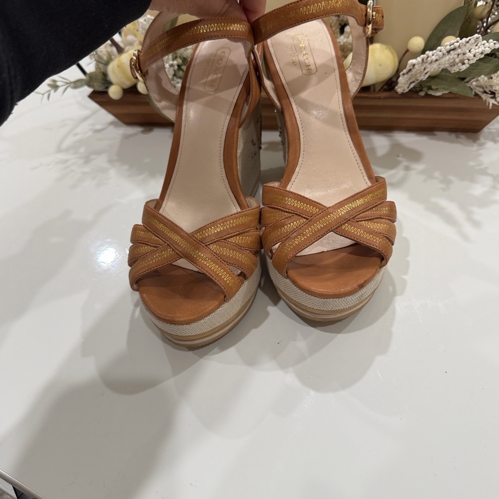 Coach Tan and Cream Platform Sandals